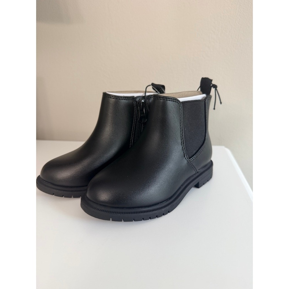 Cat & Jack‎ Chelsea Boots Toddler 7 Black Faux Leather Zipper Lug Sole NWT